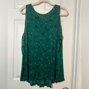 💐LOFT Green Floral pleated back Tank Top size xlarge
